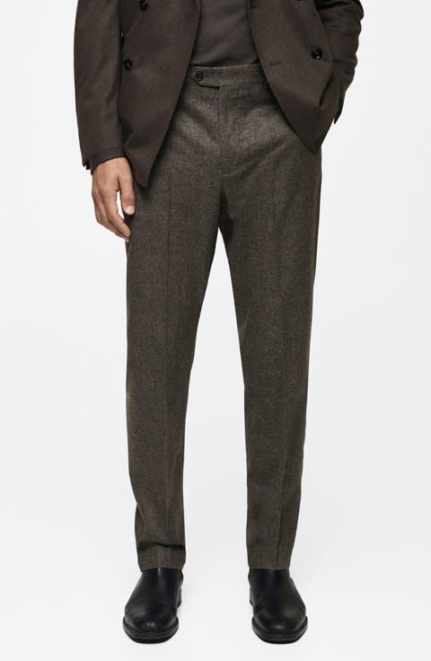 Pleated Micro Houndstooth Check Virgin Wool Blend Dress Pants