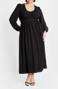 City Chic Dayana Smocked Long Sleeve Maxi Dress