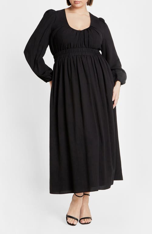 City Chic Dayana Smocked Long Sleeve Maxi Dress In Black