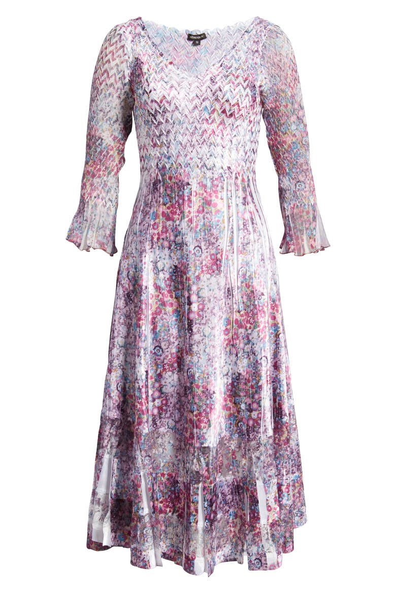 Chiffon & Charmeuse Midi Dress, Alternate, color, LILY PADS