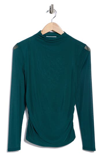 Dr2 By Daniel Rainn Long Sleeve Mesh Mock Neck Top In Green