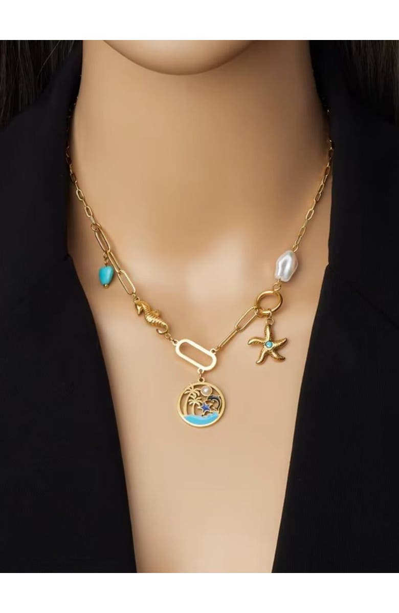 Hollywood Sensation Seaside Charm Turquoise Necklace, Alternate, color, Gold