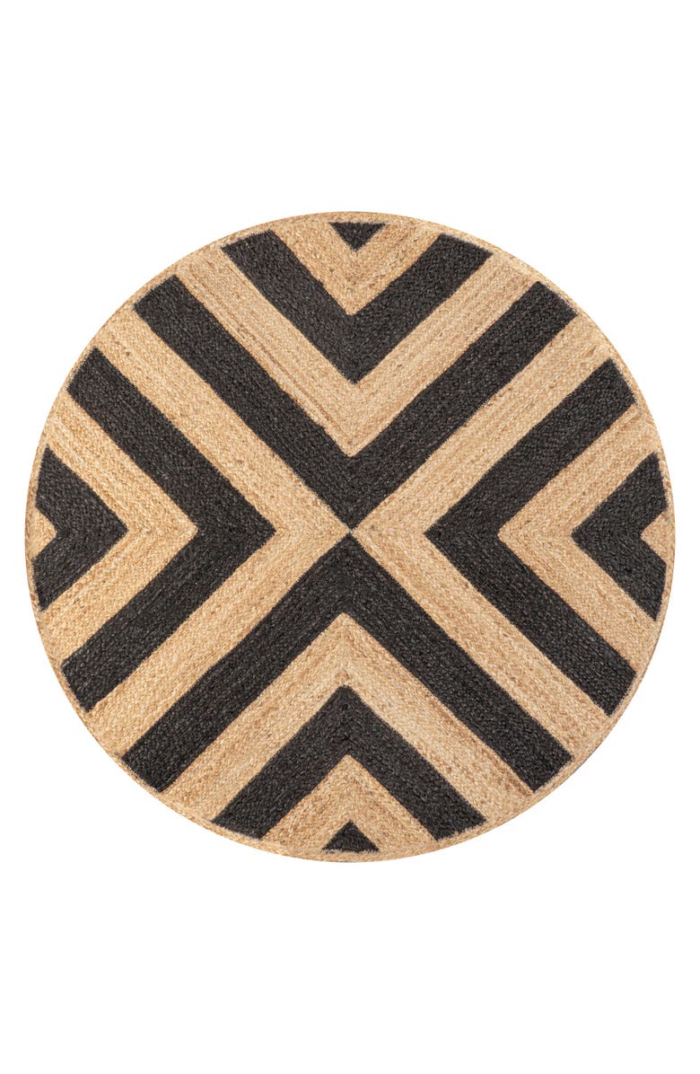JONATHAN Y Piper Two-Tone Chevron Round Jute Round Area Rug, Main, color, Black/Natural
