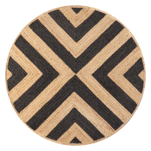 Piper Two-Tone Chevron Round Jute Round Area Rug
