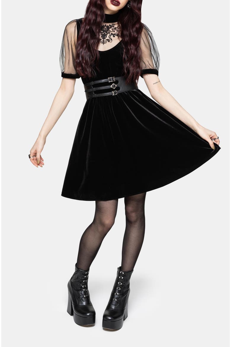 Trixie Velour Mesh Mini Dress, Alternate, color, Black
