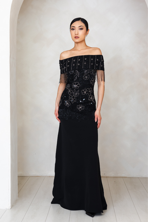 Felicity Embellished Off-shoulder Maxi Dress