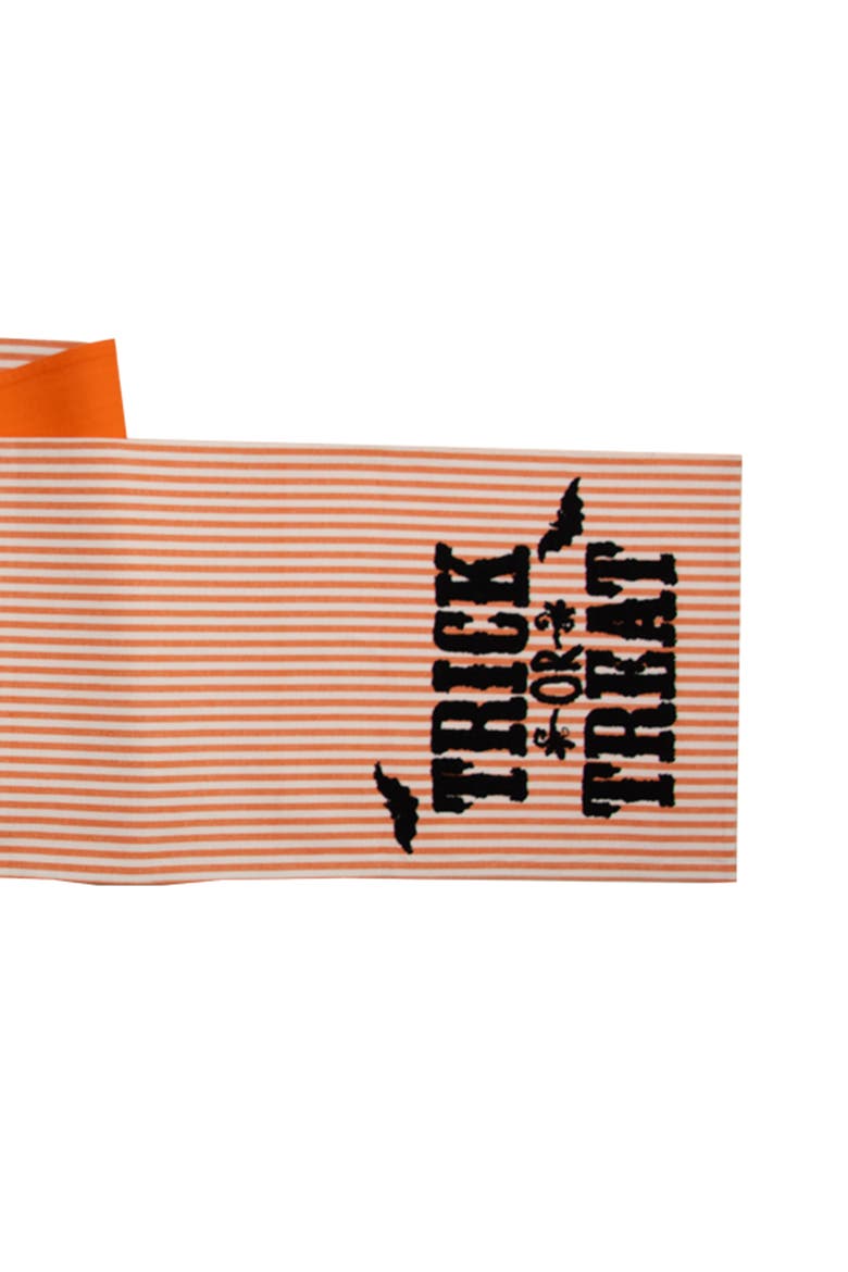 "Trick or Treat" Halloween Bats Reversible Striped Decorative Table Runner 14" x 72", Alternate, color, Orange