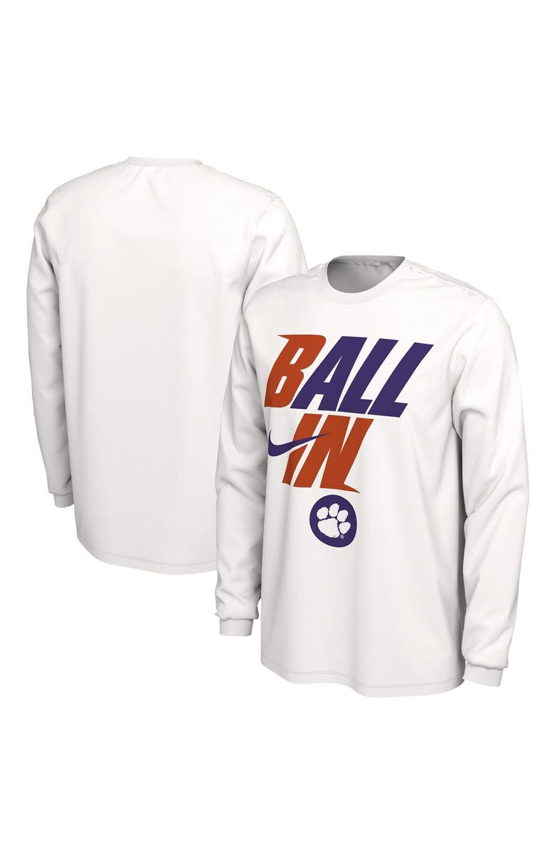 Nike Men's Nike White Clemson Tigers Ball In Bench Long Sleeve T-Shirt, Main, color, 