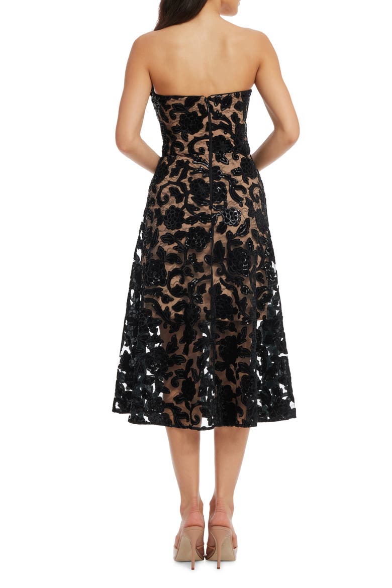 Sadie Floral Sequin Strapless A-Line Dress, Alternate, color, BLACK-BEIGE