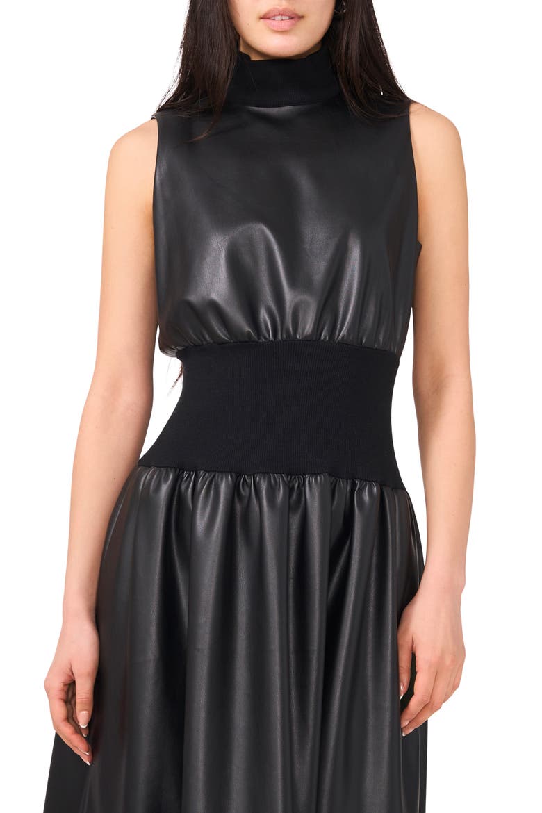 Mixed Media Faux Leather Midi Dress, Alternate, color, RICH BLACK