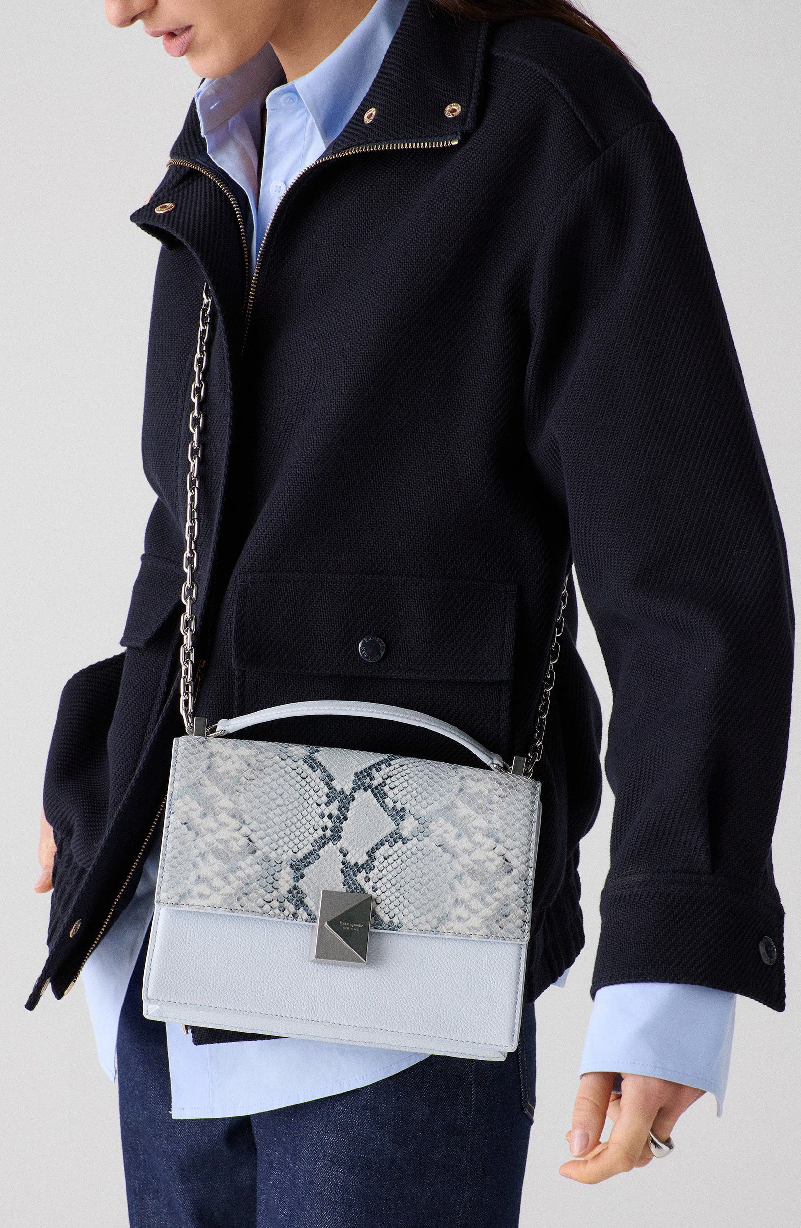 Kate Spade New York deco mixed media convertible leather crossbody bag, Alternate, color, 