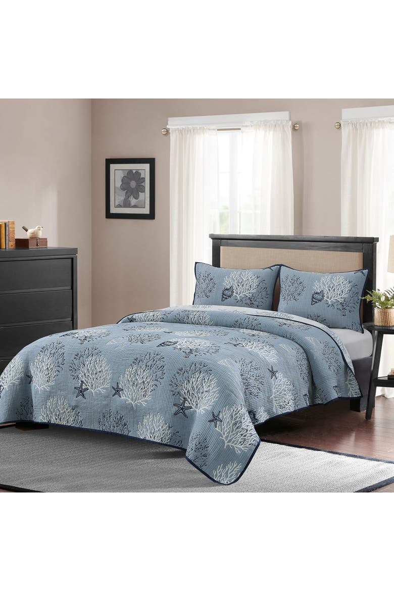 Seaside Denim Bedding Quilt Collection - Machine Washable, Main, color, Blue
