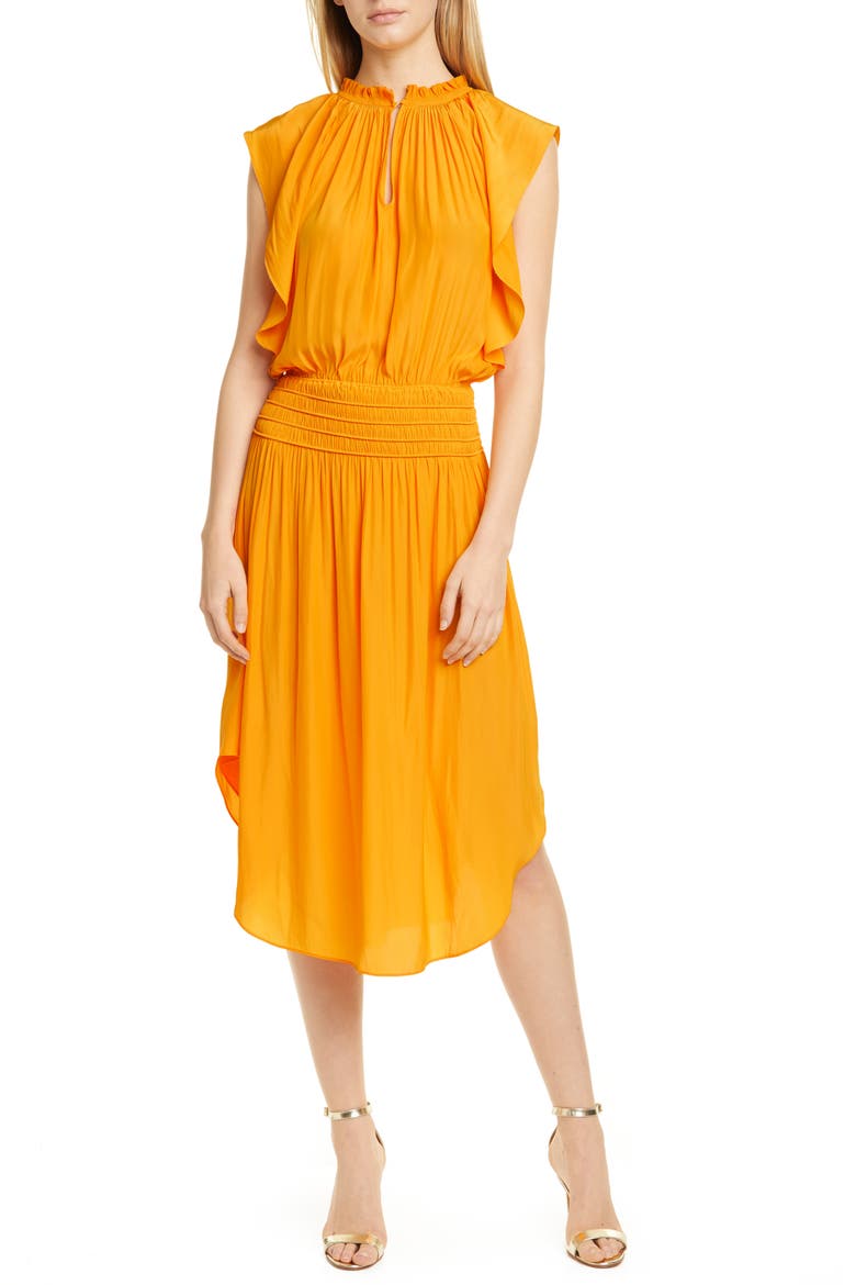 Wren Mock Neck Smocked Midi Dress, Main, color, BUTTERCUP