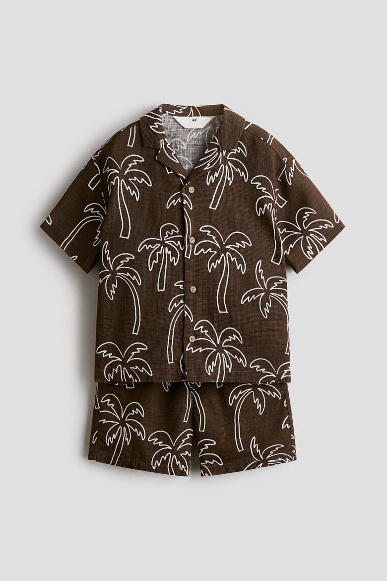2-piece Printed Cotton Set, Alternate, color, Dark brown/palm trees
