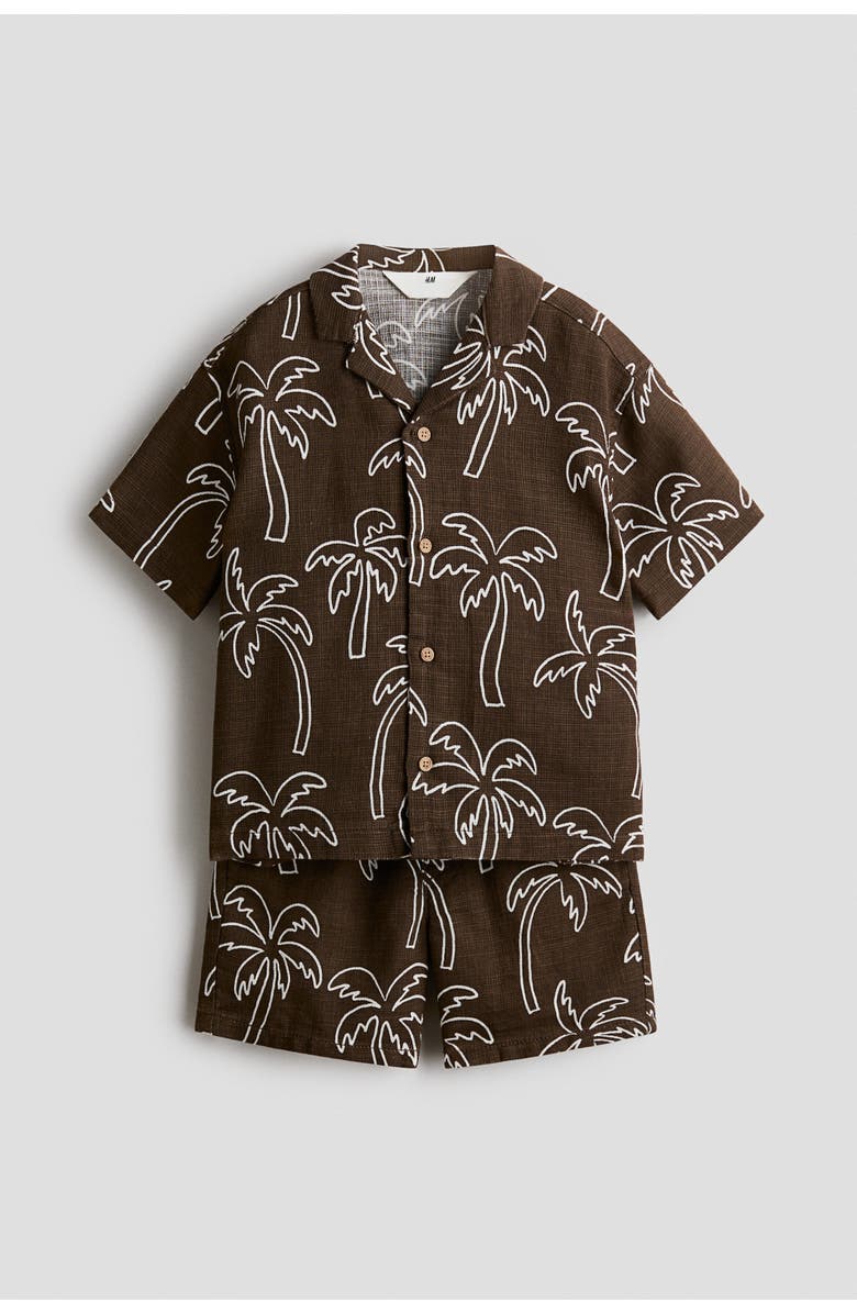 H&M 2-piece Printed Cotton Set, Main, color, Dark Brown/Palm Trees