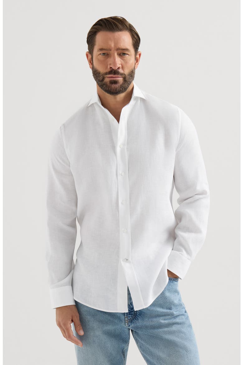 Linen shirt with spread collar, Main, color, White