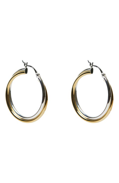 Twisted Two-Tone Sterling Silver Hoop Earrings