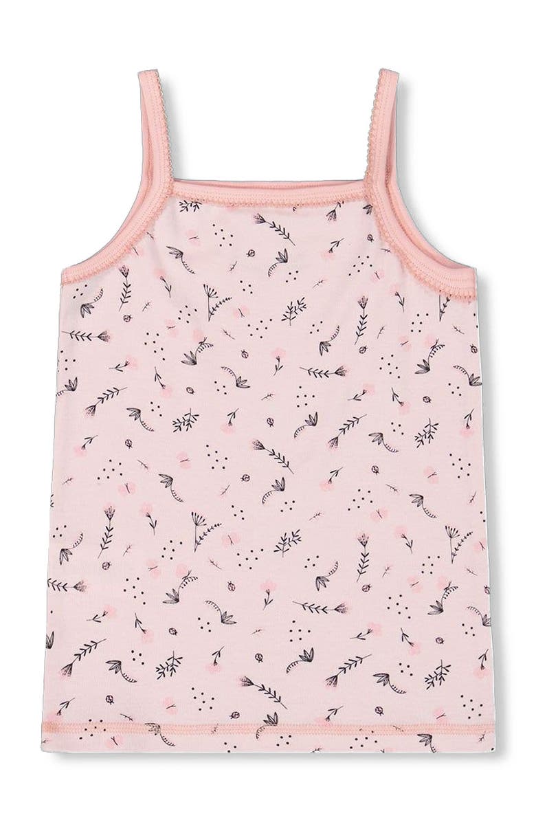 Deux par Deux Girl's Printed Organic Cotton Tank Top Small Pink Flowers On Pale Pink Background, Alternate, color,