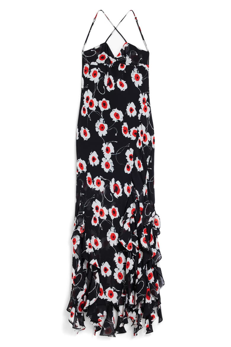 Ruffle Print Sleeveless Maxi Dress, Alternate, color, BLACK