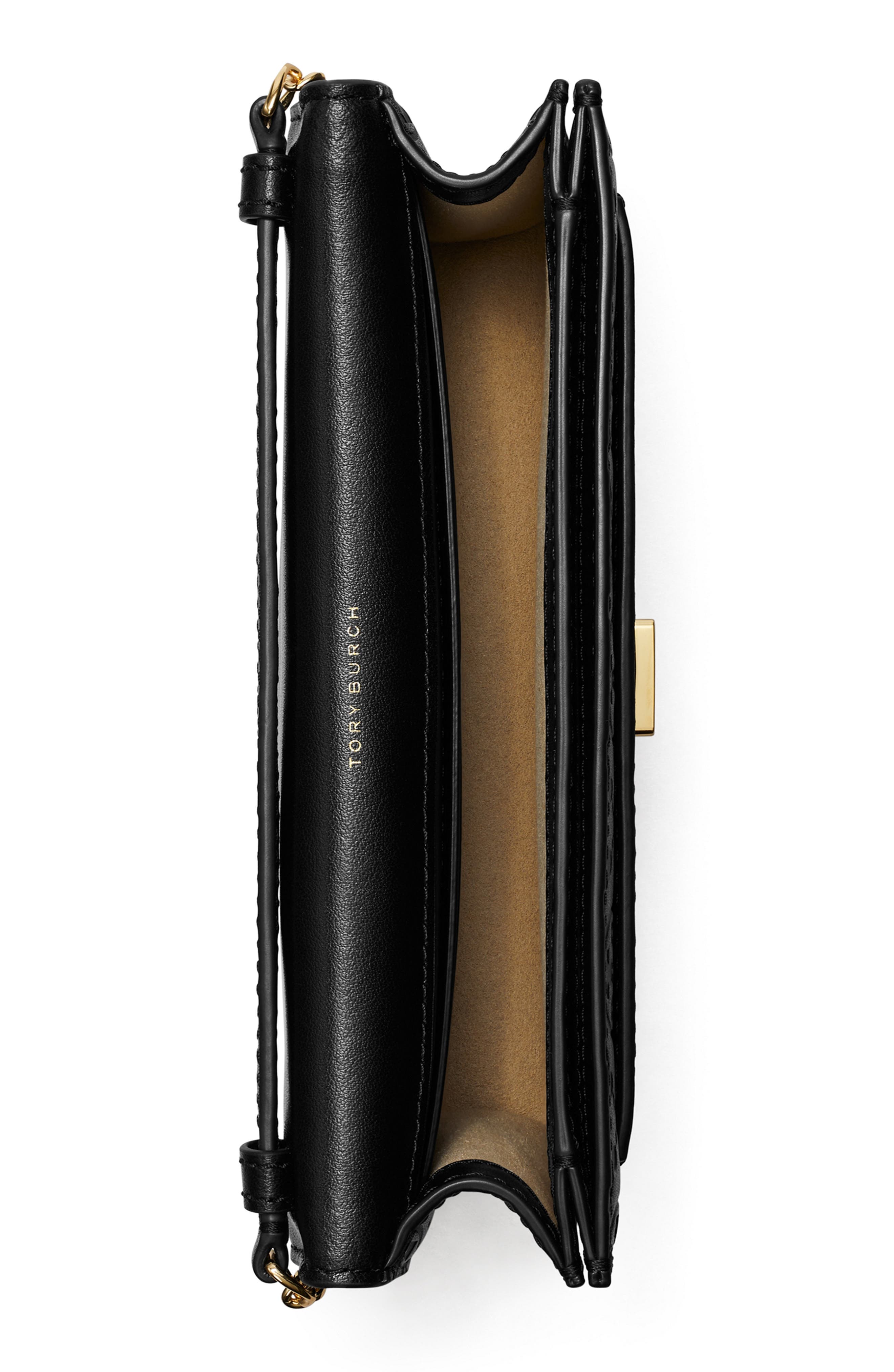 T Monogram Leather Crossbody, Alternate, color, BLACK