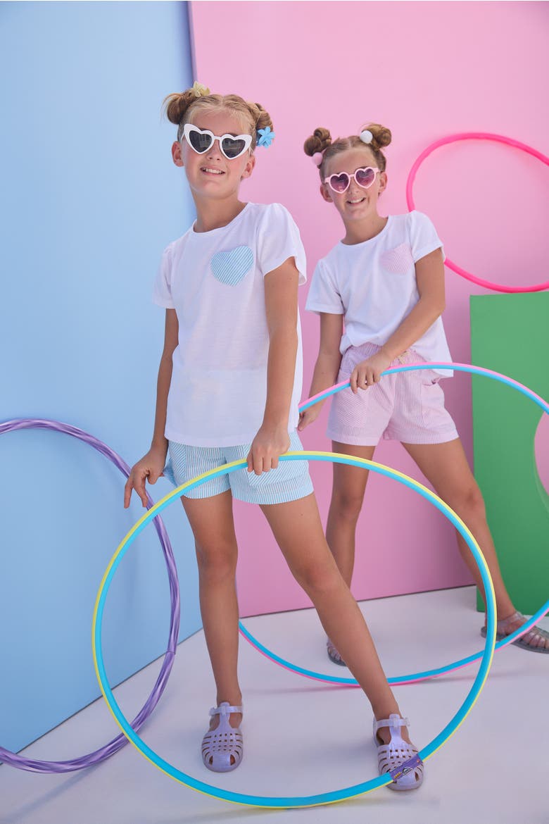 Kids' Essential Pocket Tee, Alternate, color, Aqua Seersucker Heart