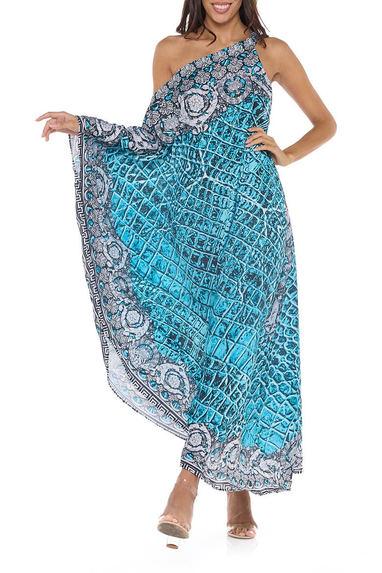 One-Shoulder Cover-Up Maxi Dress, Main, color, TEAL BLUE
