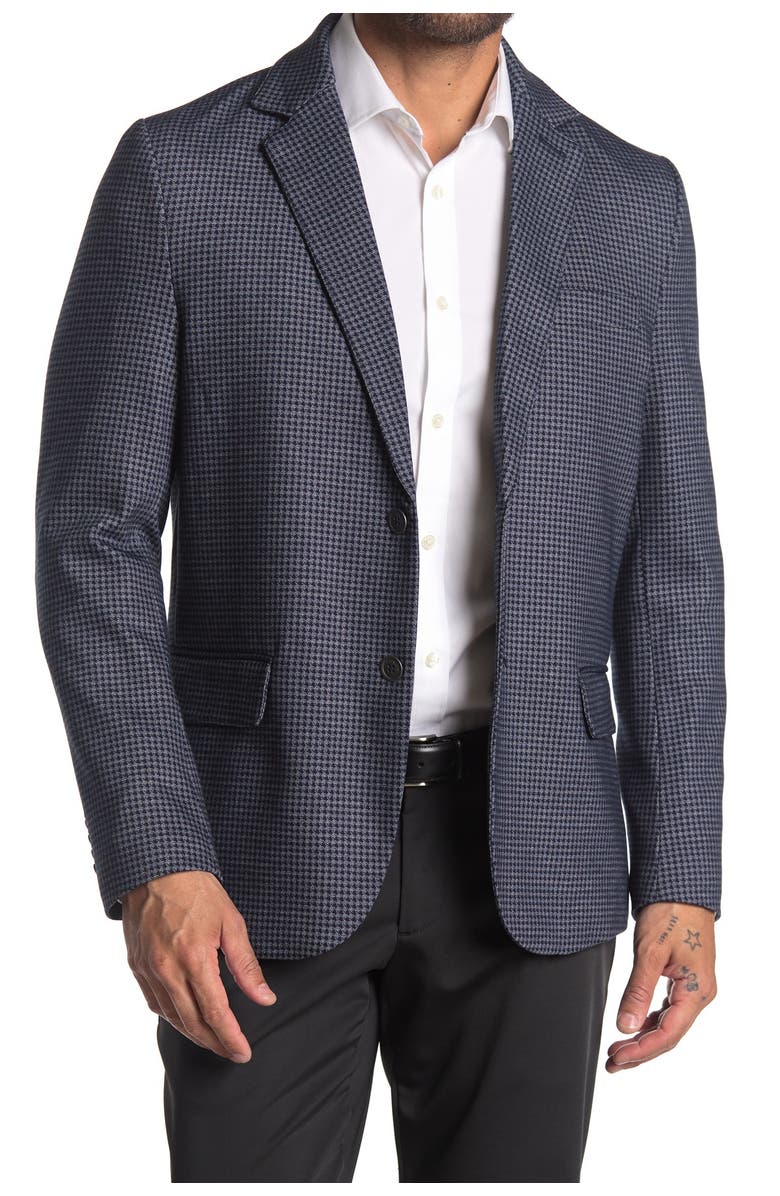 CONSTRUCT Navy Houndstooth Two Button Notch Lapel Slim Fit Blazer, Main, color, 