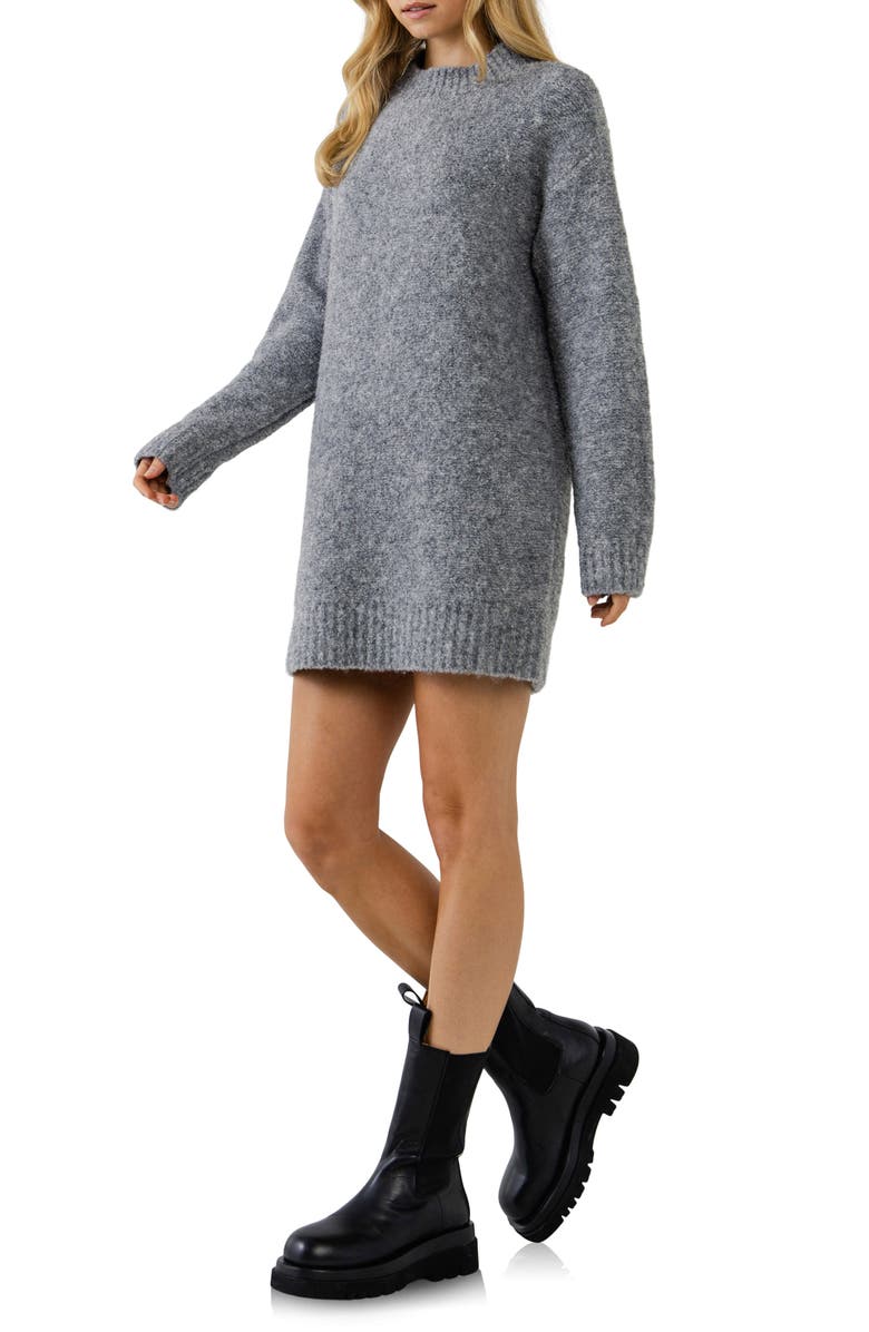 English Factory Cozy Crewneck Long Sleeve Sweater Dress, Alternate, color, Heather Grey