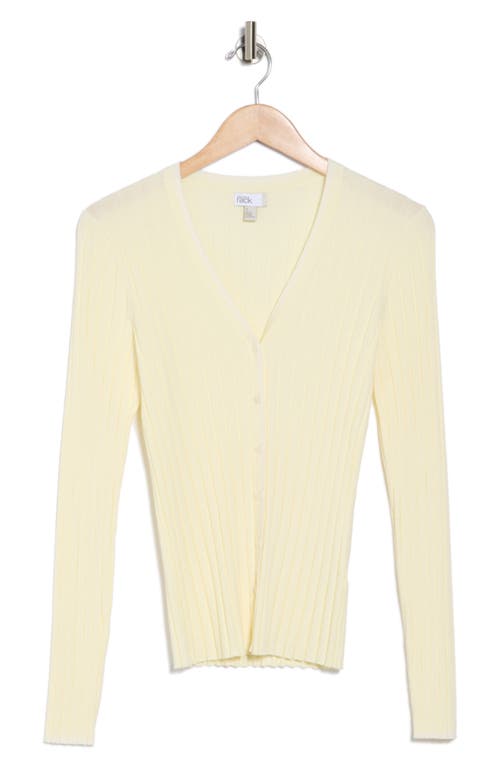 Nordstrom Rack Tipped V-neck Ribbed Cardigan In Yellow Pale- Ivory Tipping
