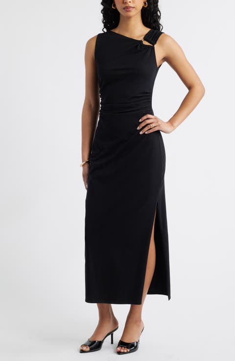 Asymmetric Neck Midi Dress