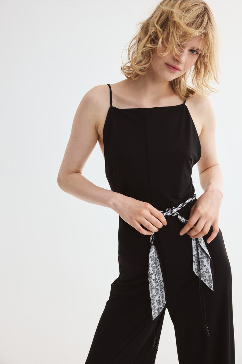 Tie-belt Strappy Jumpsuit, Alternate, color, Black