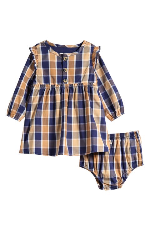 Plaid Long Sleeve Cotton Dress & Bloomers (Baby)