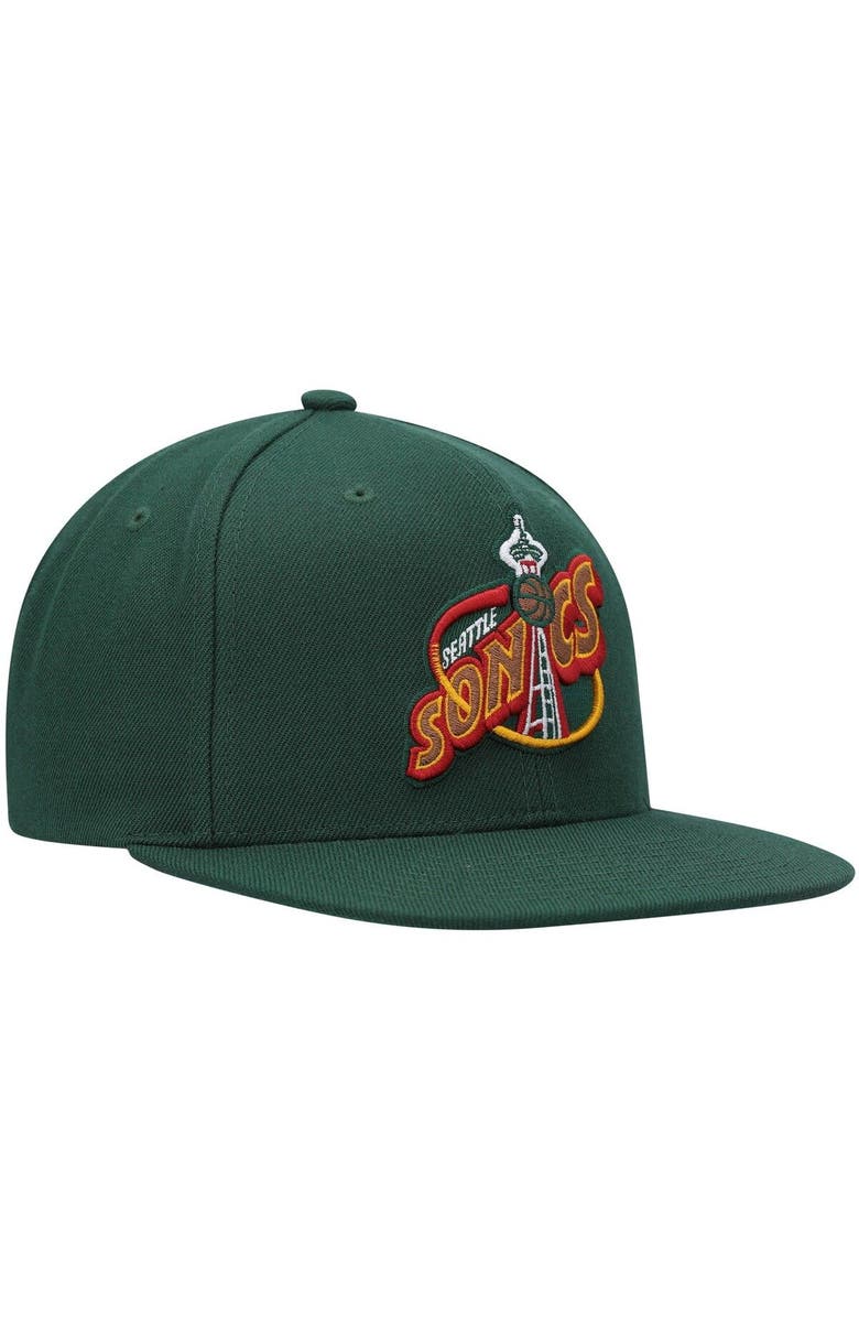 Mitchell & Ness Men's Mitchell & Ness Green Seattle SuperSonics Hardwood Classics Team Ground 2.0 Snapback Hat, Alternate, color,