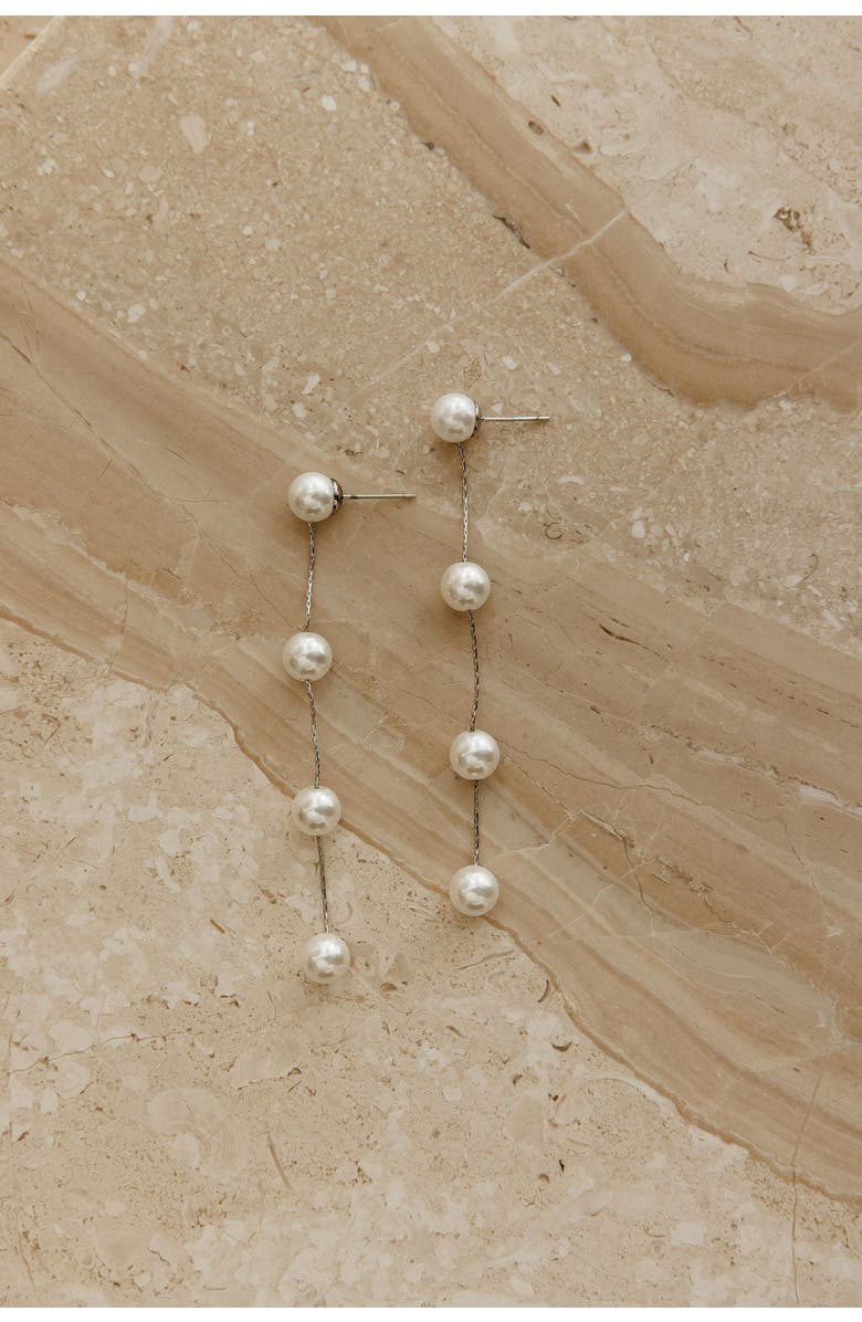 Untamed Petals Luna Pearl Drop Earrings, Alternate, color, Silver