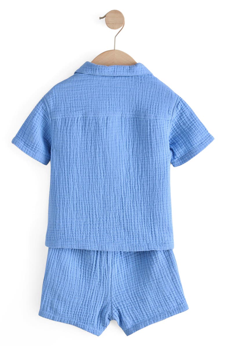NEXT Kids' Doubleface Cotton Button-Up Shirt & Shorts Set, Alternate, color, Blue