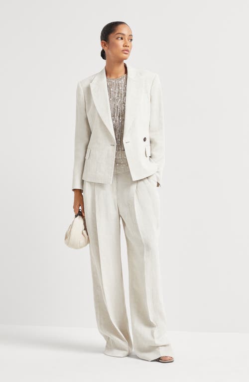 Brunello Cucinelli High-waisted Wide-leg Trousers With Concealed Fastening In Beige