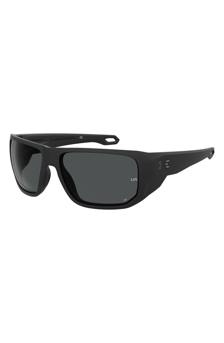 Under Armour Attack 2 63mm Wrap Sunglasses, Alternate, color, Matte Black/ Grey Oleophobic