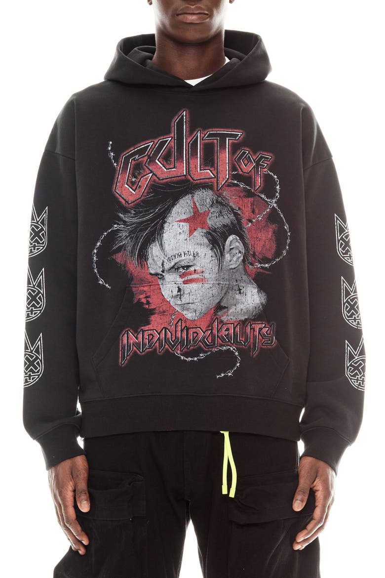 Oversize Graphic Hoodie, Main, color, BLACK