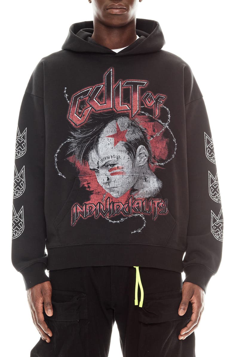Cult of Individuality Oversize Graphic Hoodie, Main, color, Black