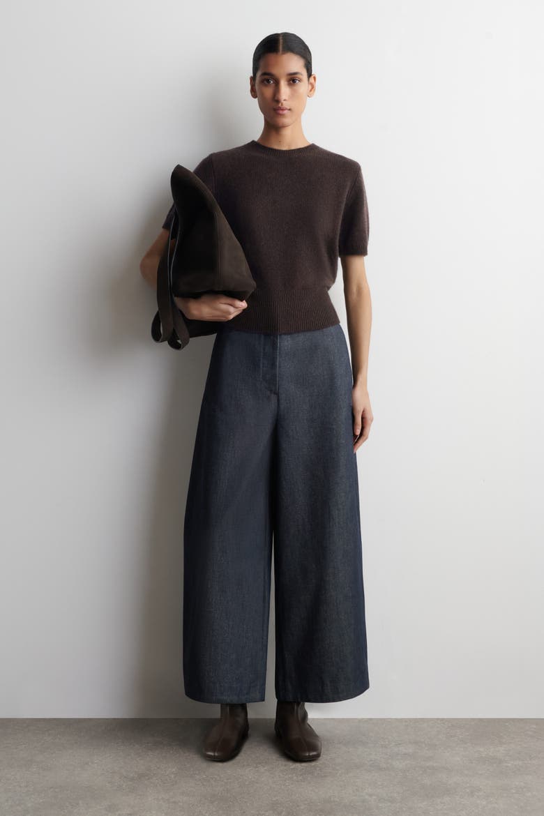 Raw Denim Cropped Barrel-Leg Pants, Main, color, INDIGO