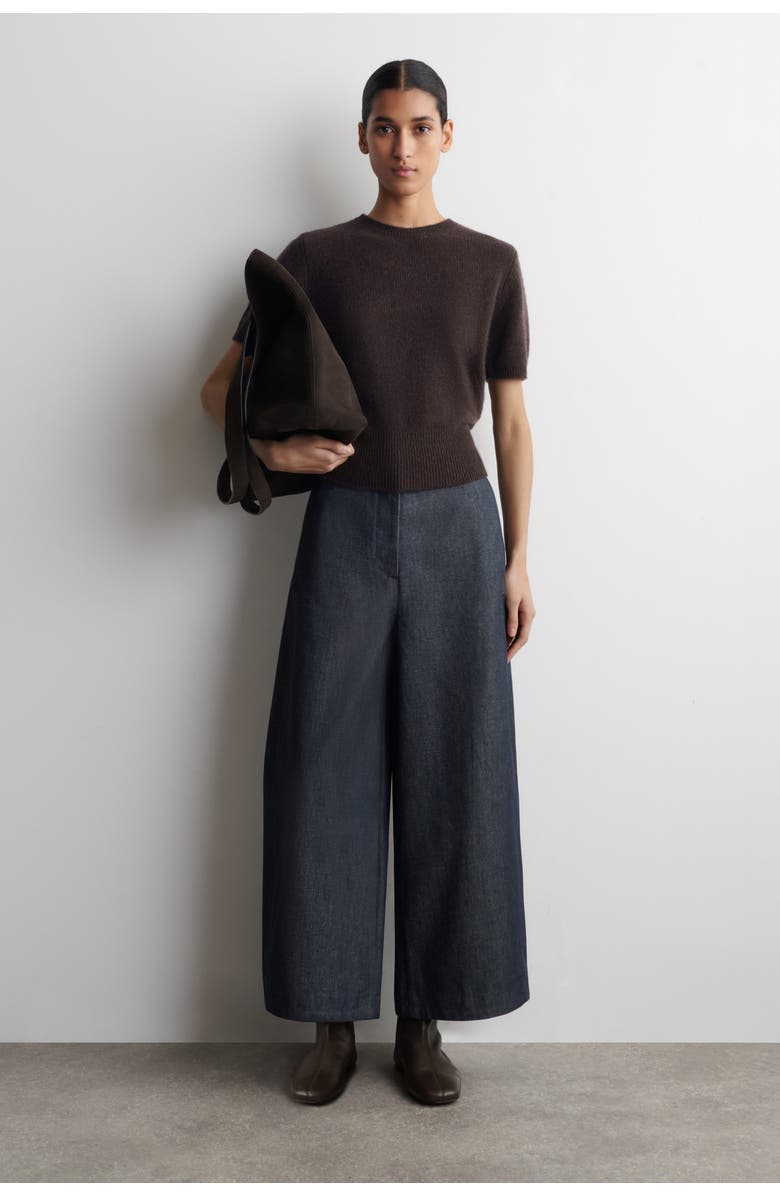 COS Raw Denim Cropped Barrel-Leg Pants, Main, color, Indigo