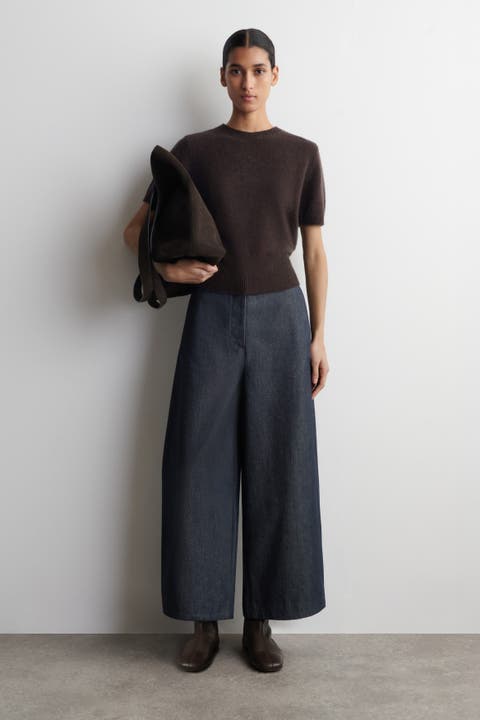 Raw Denim Cropped Barrel-Leg Pants