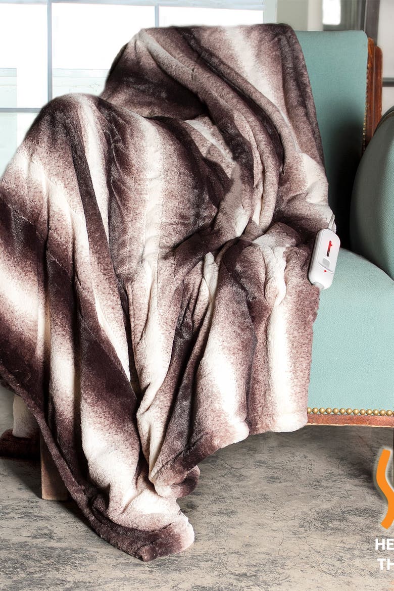Brown/White Faux Fur Heated Throw Blanket - 50" x 60", Alternate, color, BROWN/WHITE