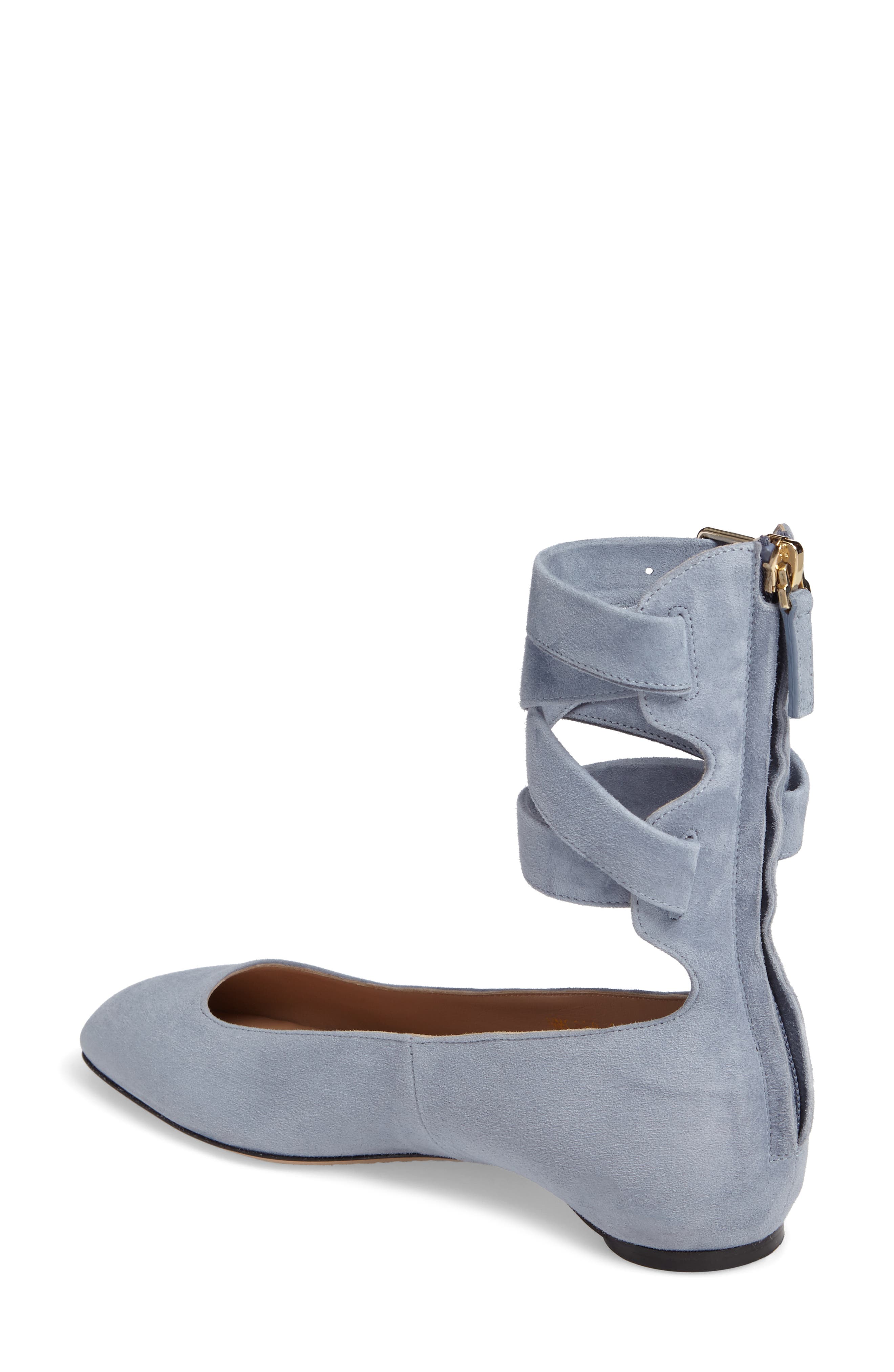 Valentino Ankle Wrap Ballet Flat, Alternate, color, SKY BLUE SUEDE