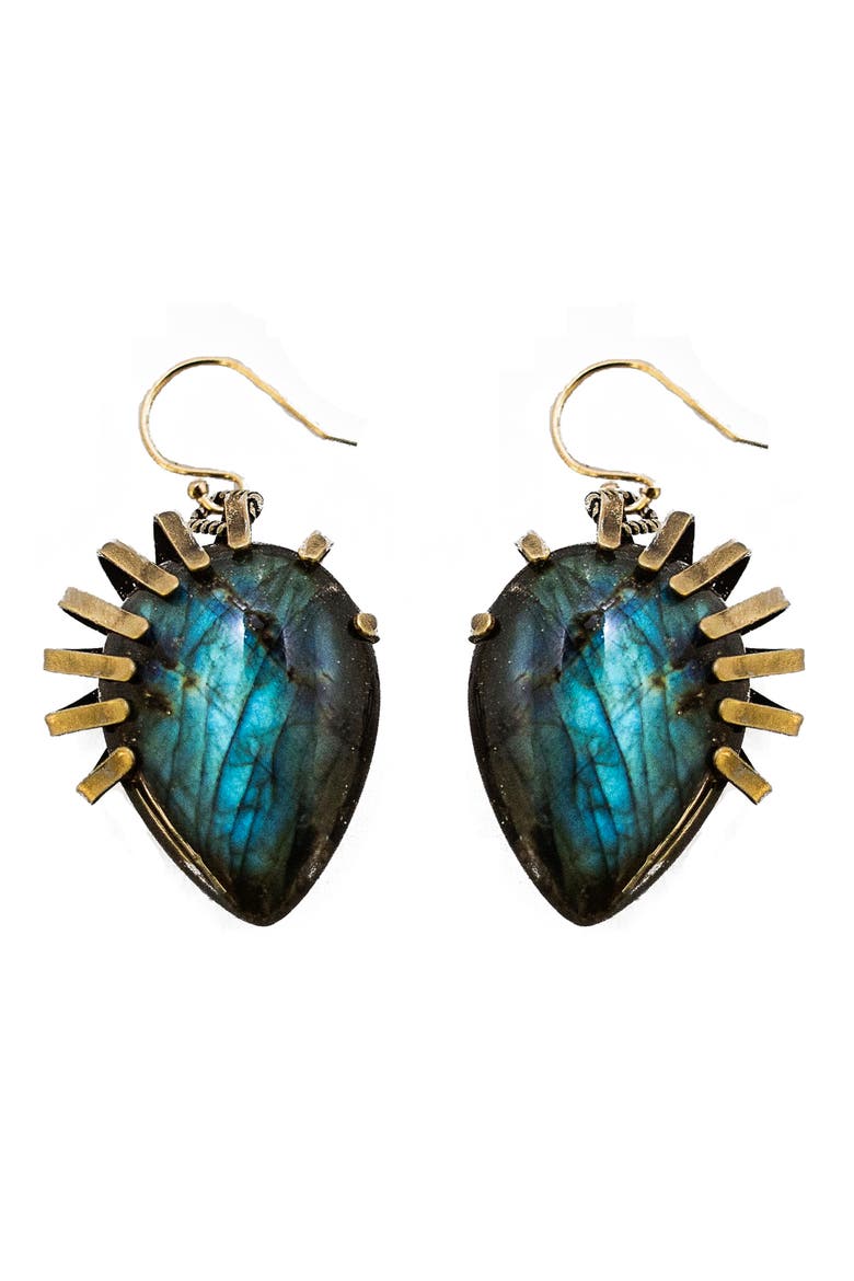 Labradorite Drop Earrings, Main, color, BLUE/ GREEN/ BRONZE