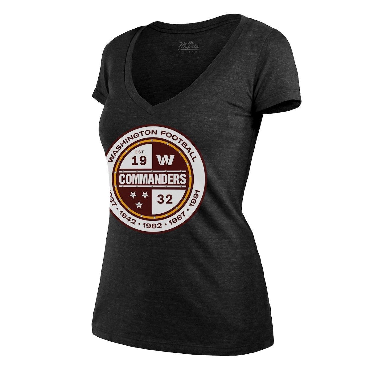 Women's Majestic Threads Heathered Black Washington Commanders Bling Tri-Blend V-Neck T-Shirt - image 2