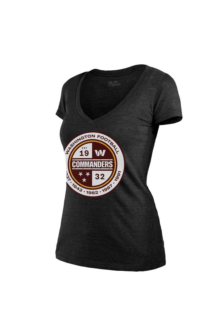 Women's Majestic Threads Heathered Black Washington Commanders Bling Tri-Blend V-Neck T-Shirt, Alternate, color, Black