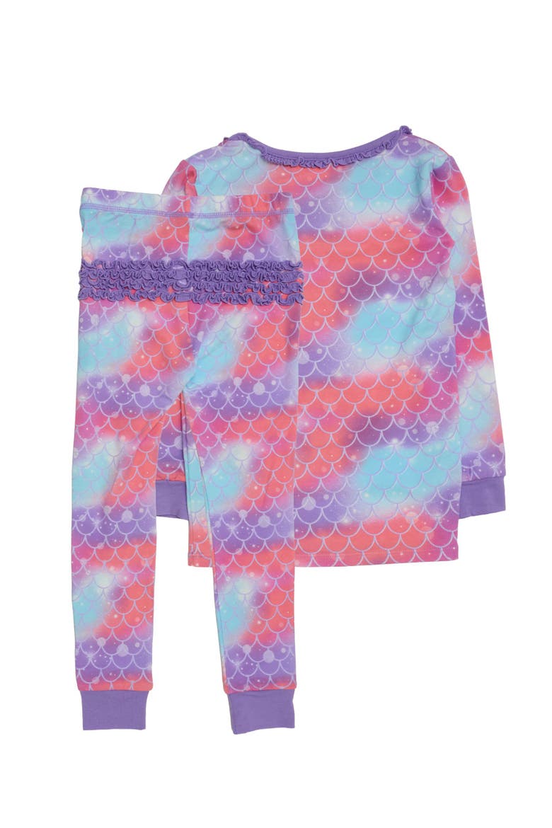 Modal Blend Ruffle Long Sleeve Pajama Set, Signature Rear Ruffles, Alternate, color, Shimmer Mermaid Tale
