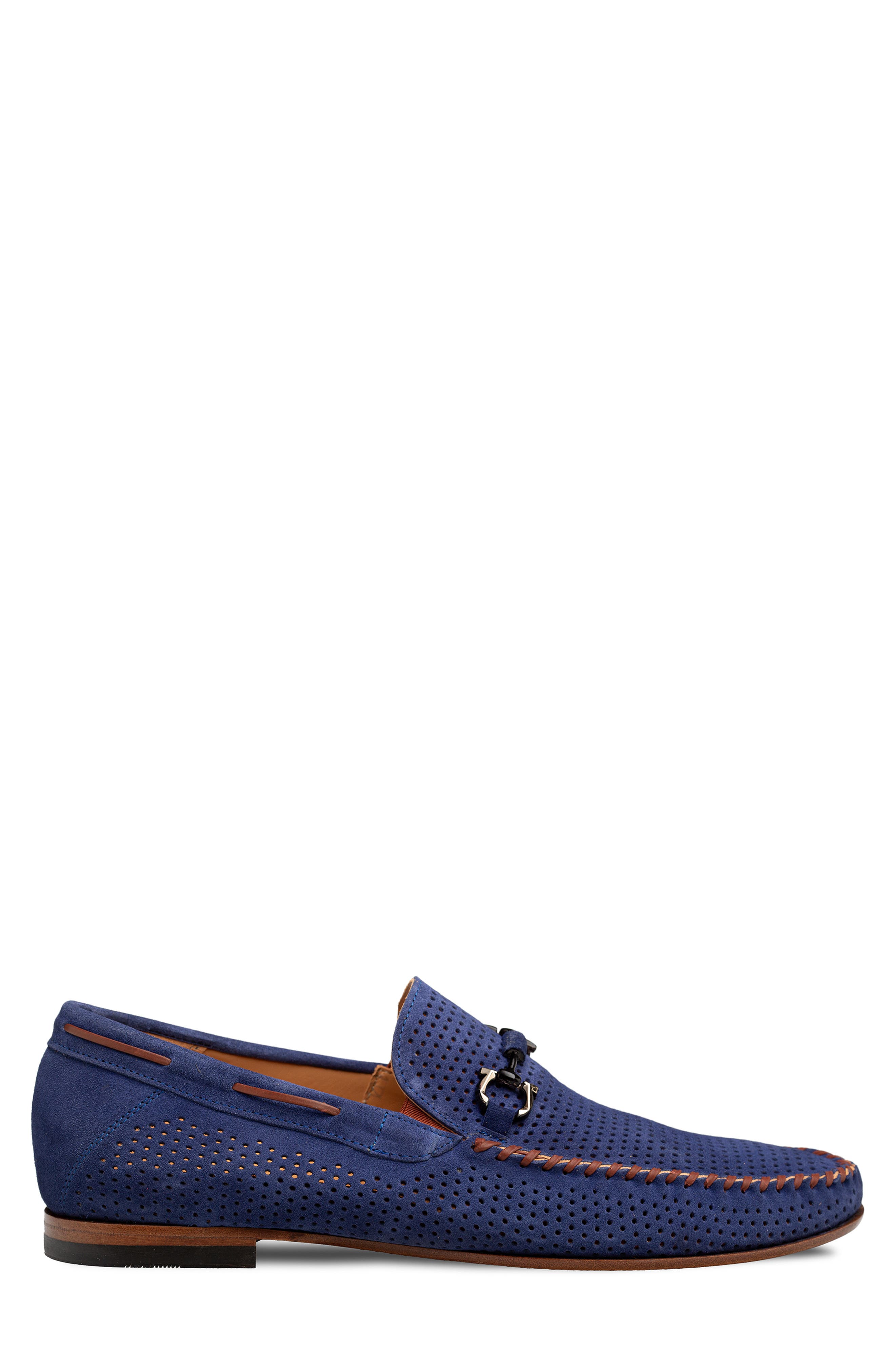 Mezlan Tarraco Perforated Suede Bit Loafer, Alternate, color, Blue