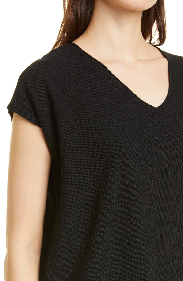 Eileen Fisher Boxy V-Neck Organic Cotton & Linen Knit Top, Alternate, color, 